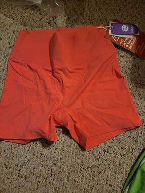 Coral Seam-Detail Active Gym Shorts